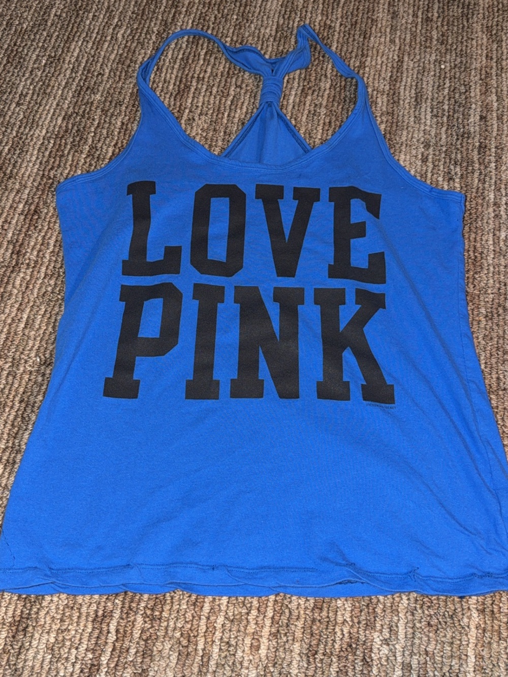 PINK Victoria's Secret Blue Racerback Tank with Black LOVE PINK Print